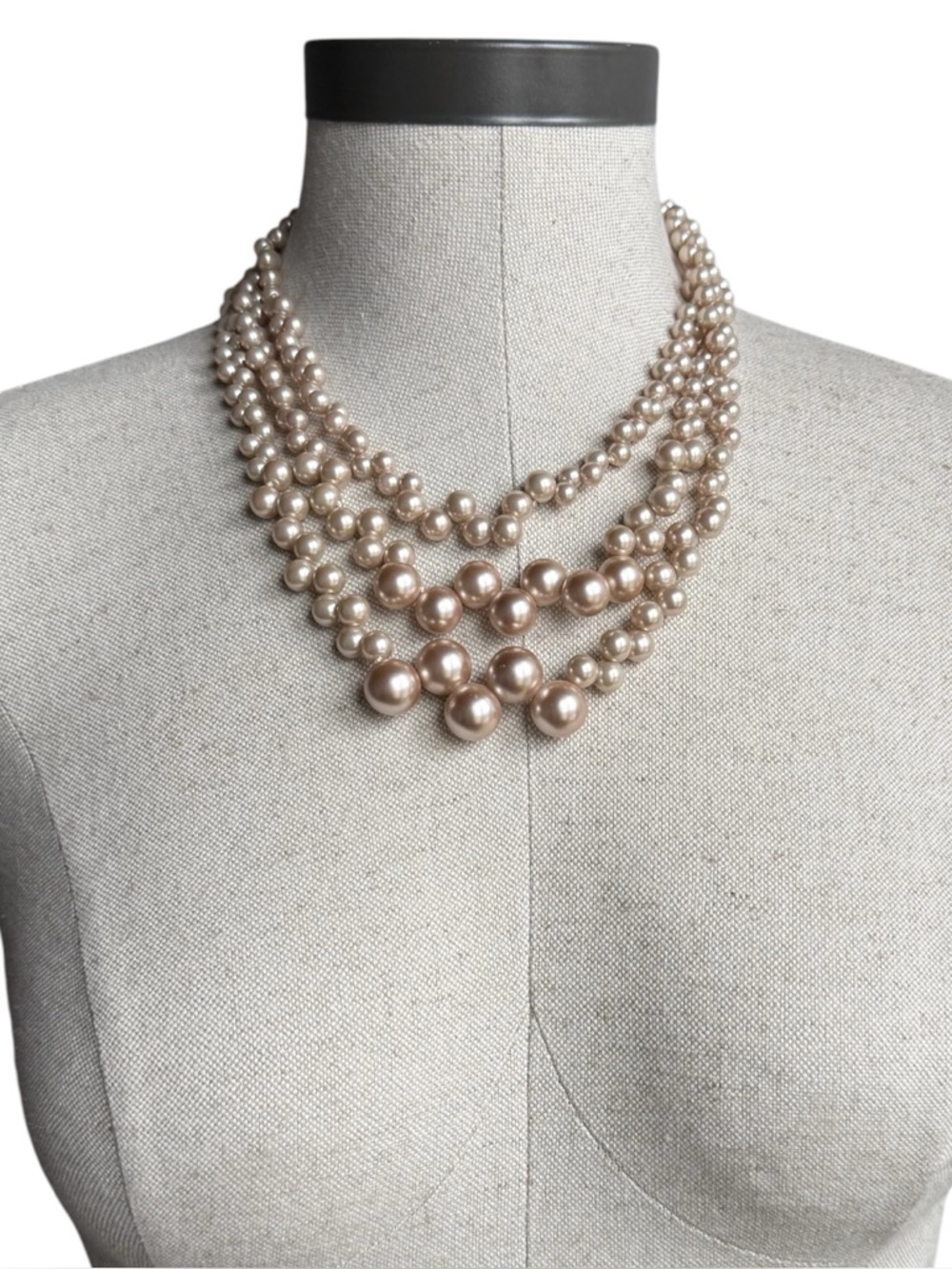 Lia Sophia “Rosedust” Necklace Glass Champagne Faux Pearl Pink Statement
